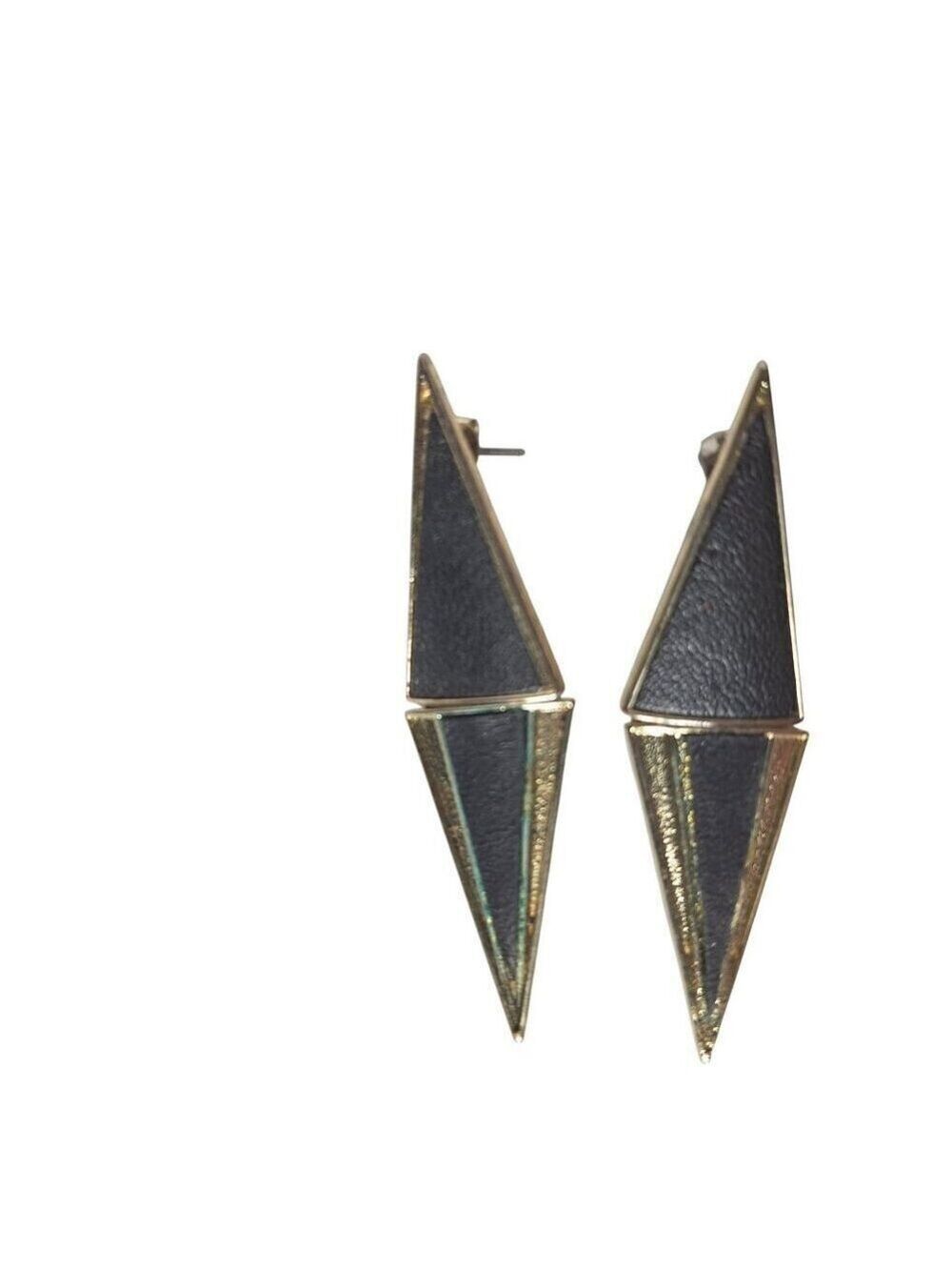 Black Gold Triangle Geometric Faux Leather Drop Earrings